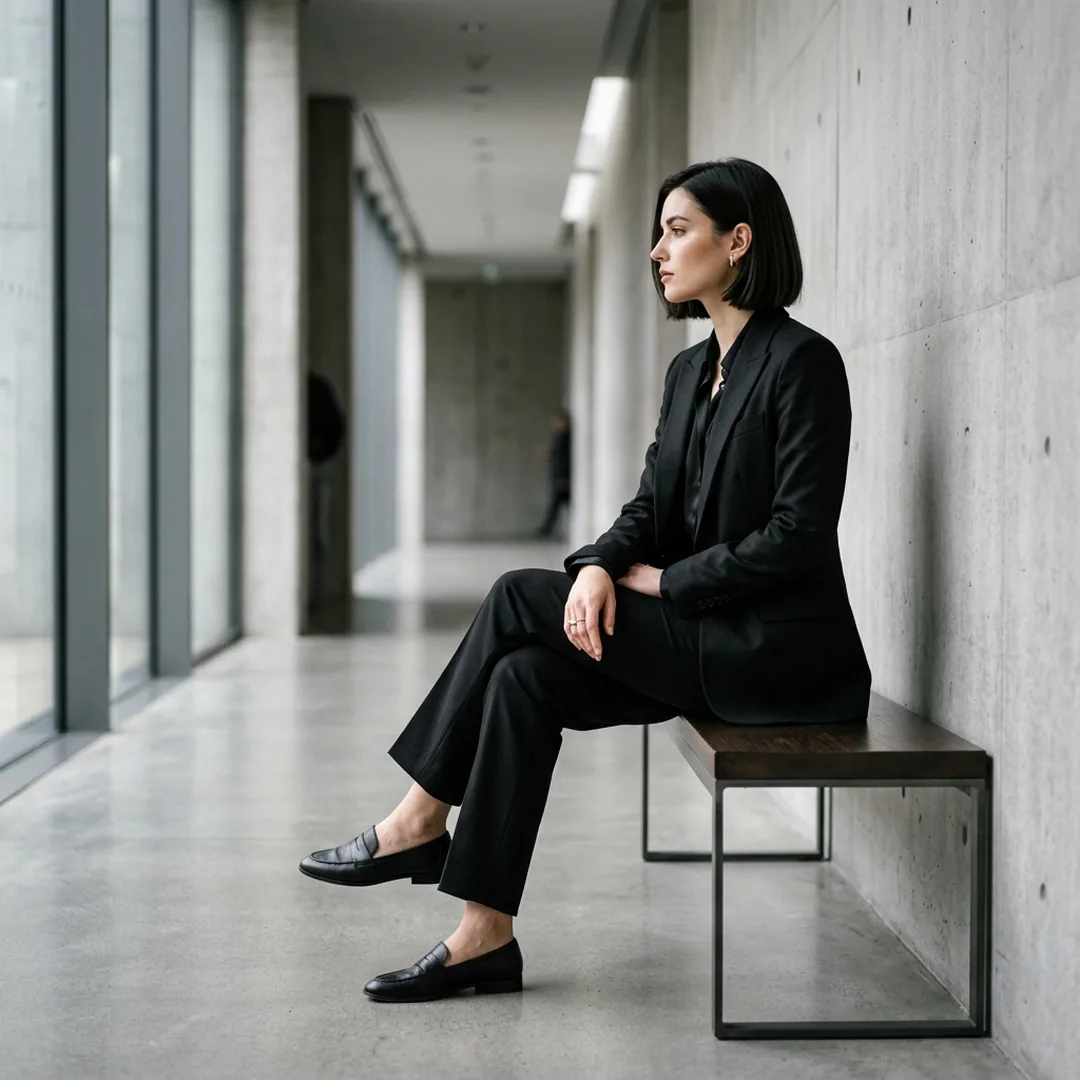 Tailored black suit editorial fashion